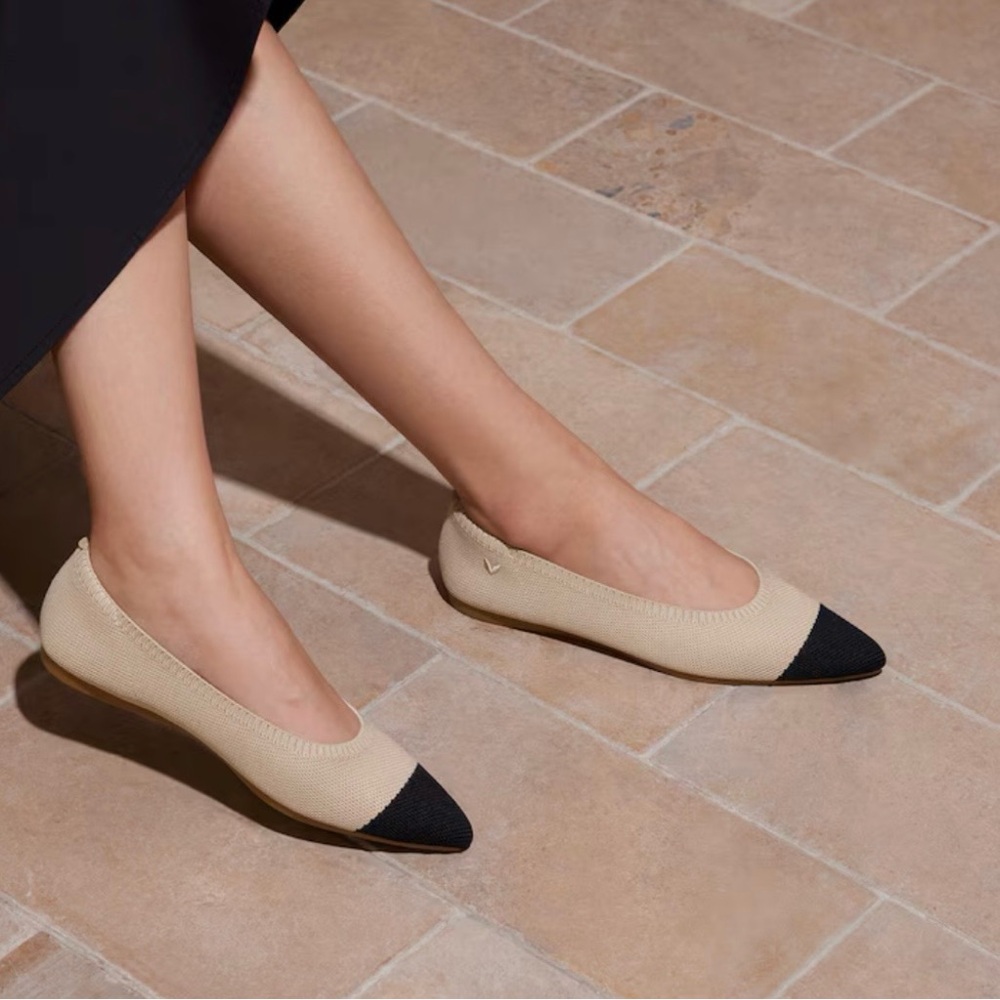 Vivaia Pointed-Toe Ballet Flats (Aria 5°) almond and black - Picture 2 of 9